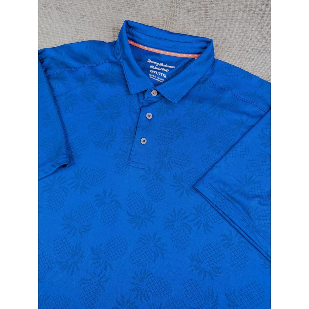 Tommy Bahama Polo Shirt Mens 3XL Blue IslandZone Pineapple Jacquard Golf Resort